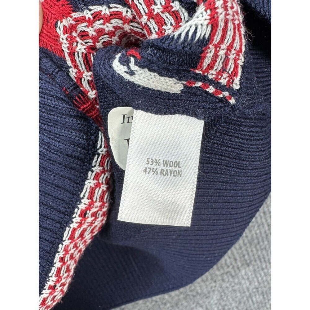 ST. JOHN Sport Wool Blend Cardigan Jacket Size Large Blue Red Full Zip Up Knit - Picture 5 of 8